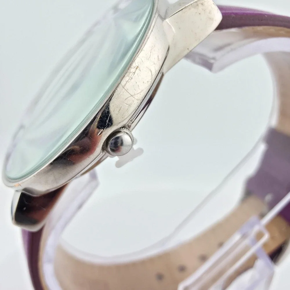 VERA BRADLEY 'Plum Petals' Ladies Watch Purple Leather Band Silver Tone 7.5